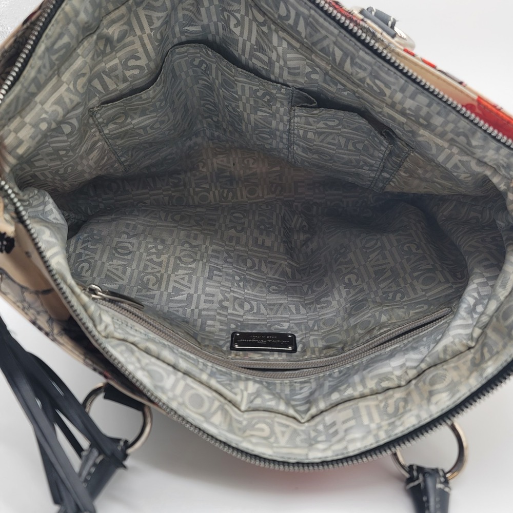 Salvatore Ferragamo Jaguar Print Nylon Leather Tote Bag Italy Shoulder Purse - Picture 7 of 16